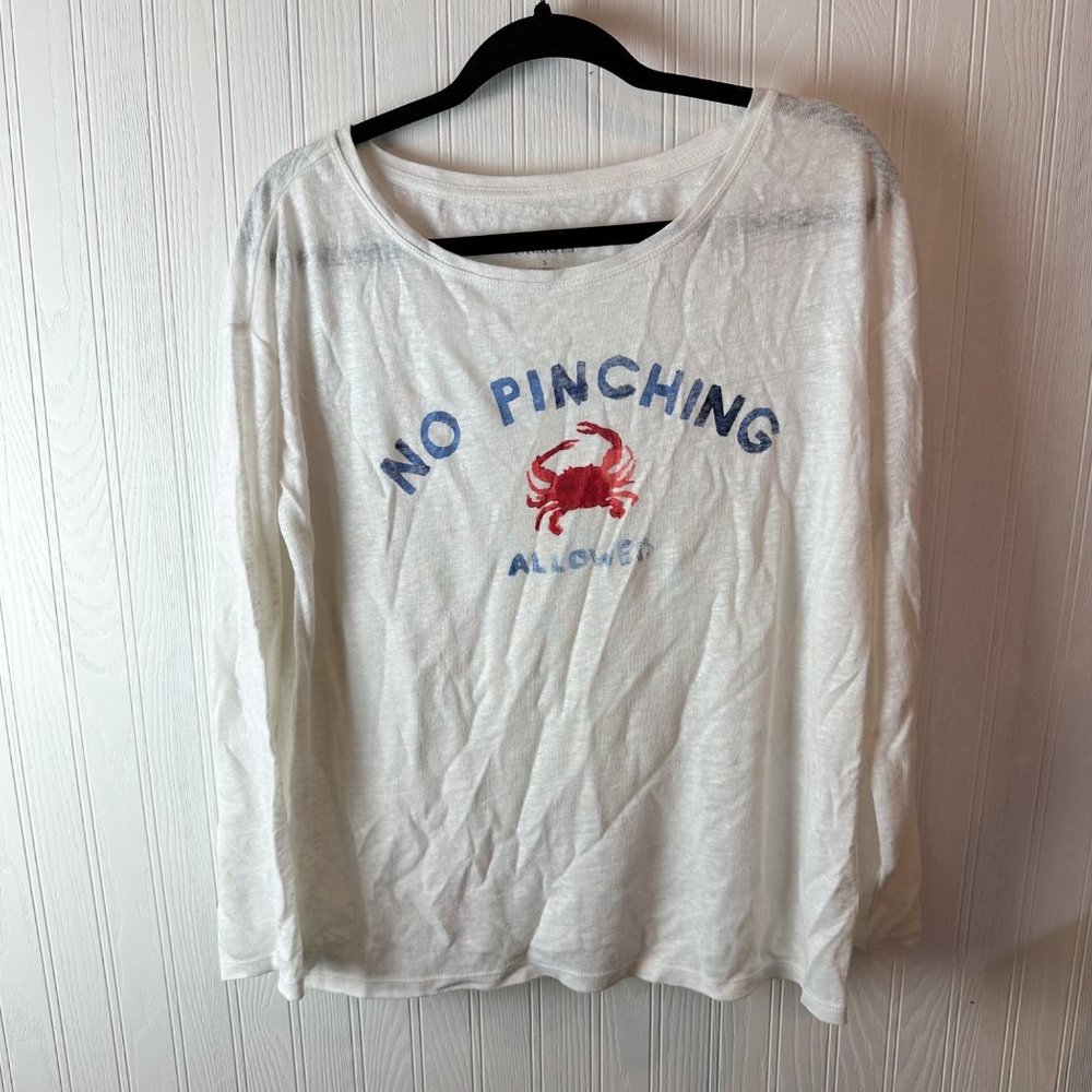 Talbots Long sleeve Linen top size small Crab coastal design‎
